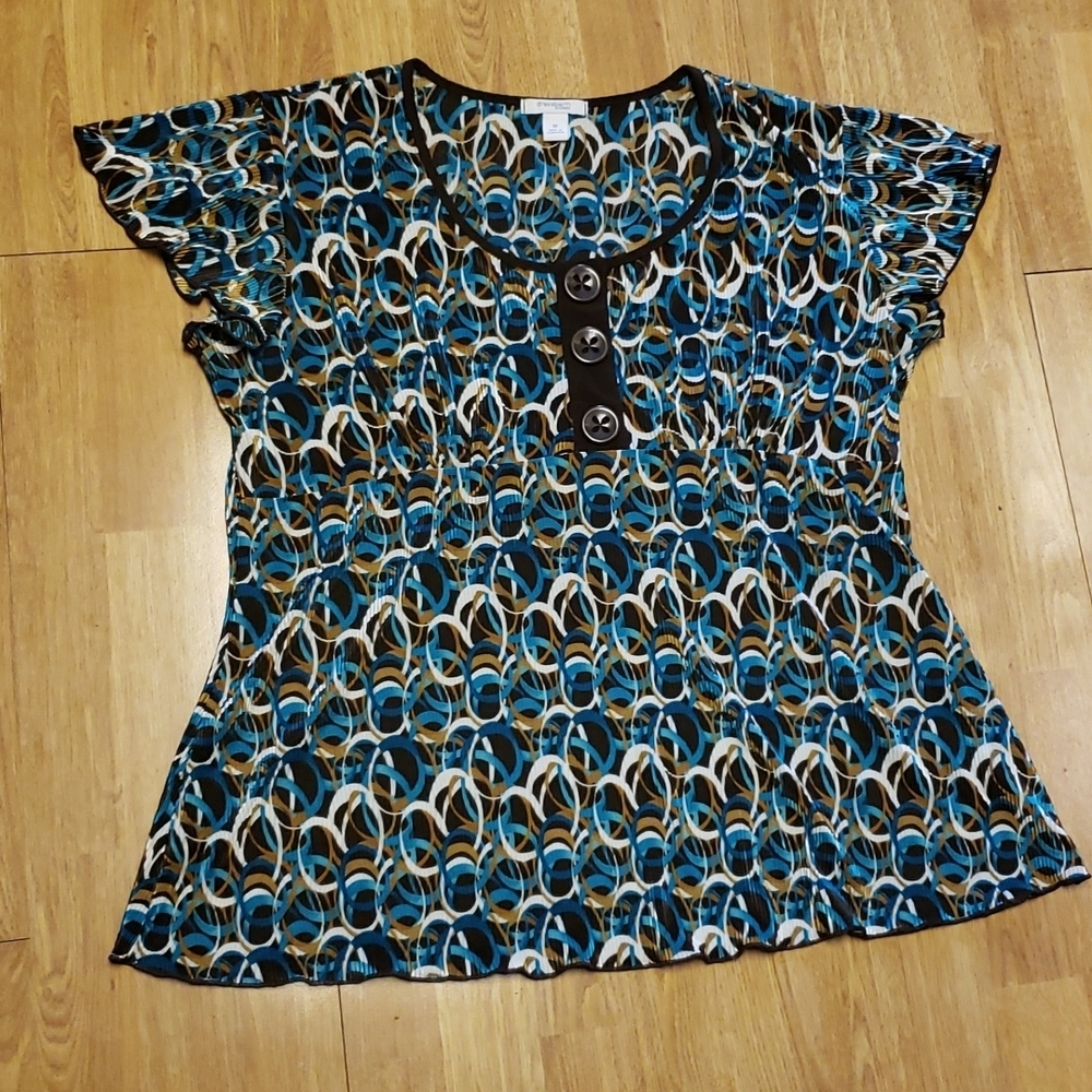 Dressbarn plus crinkle top brown/teal 1X